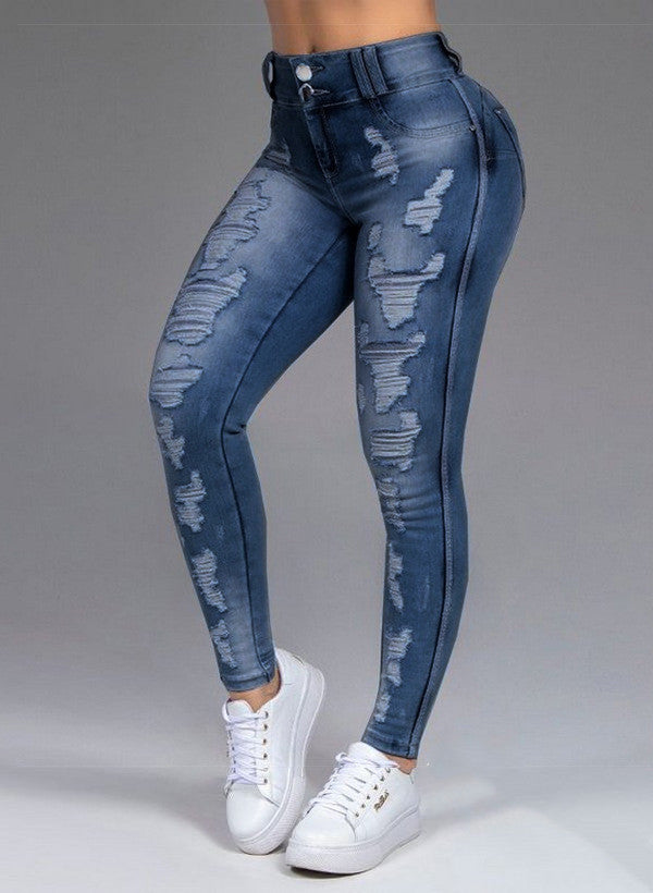 Ripped Holes Show Thin Stretch Jeans Trousers