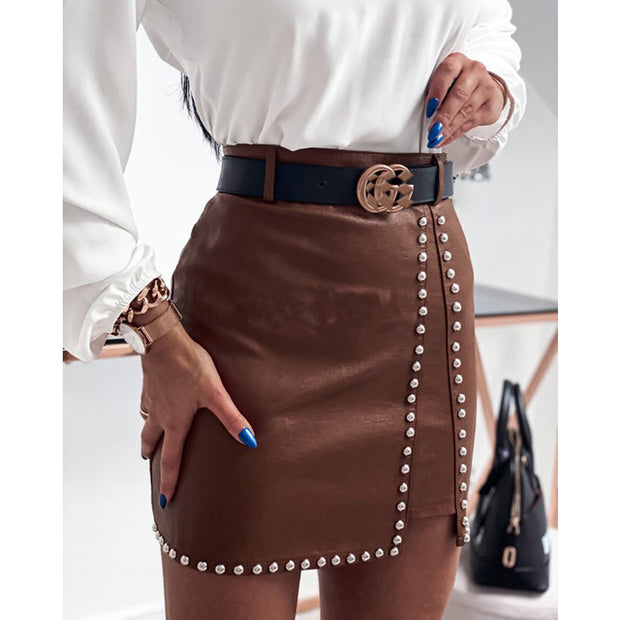 Elegant Fashion Rivets PU Leather Skirts Women - Tiktok Tingz