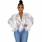 Hollow Out Mesh Lace Shirt Sheer See Through Top Blouse - Tiktok Tingz