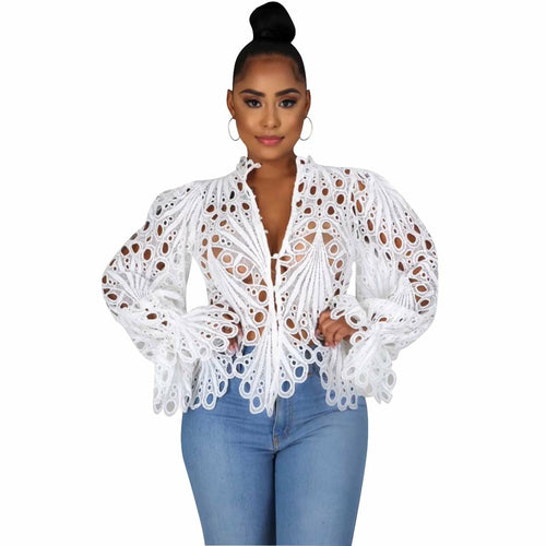 Hollow Out Mesh Lace Shirt Sheer See Through Top Blouse - Tiktok Tingz