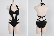 Sexy Black Halter Cut Out Bandage Trikini Swimsuit - Tiktok Tingz