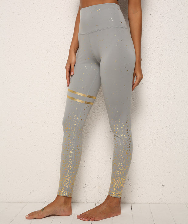 Gold Dot Striped Print Leggings Fitness - Tiktok Tingz