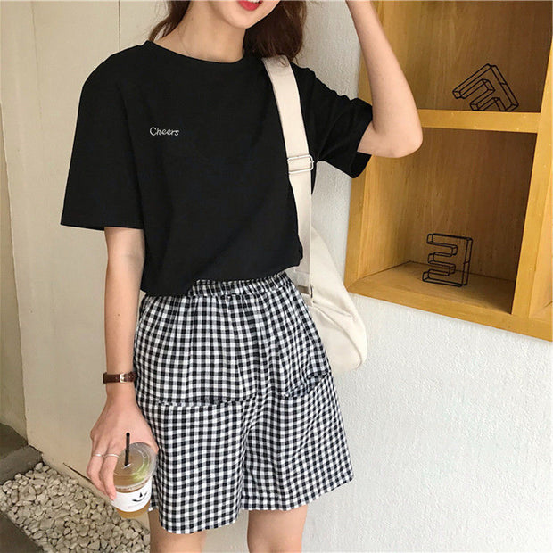 Women Short Sleeve T-shirts Loose Casual Letter Embroidery
