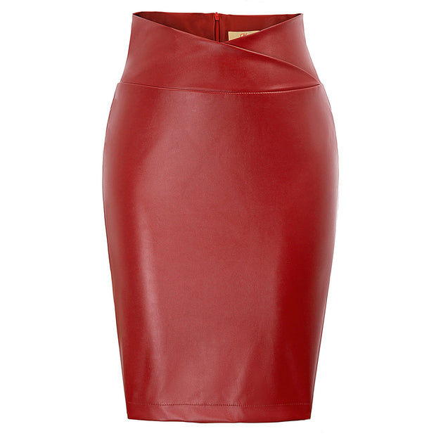 NEW Women Skirts Faux Leather Wrap Waist Back
