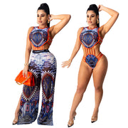 Women's Two-piece Set Of One-piece Top With Slit Loose Wide-leg Pants