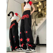 Red Star Letters Jeans For Women High Waist Casual Trousers