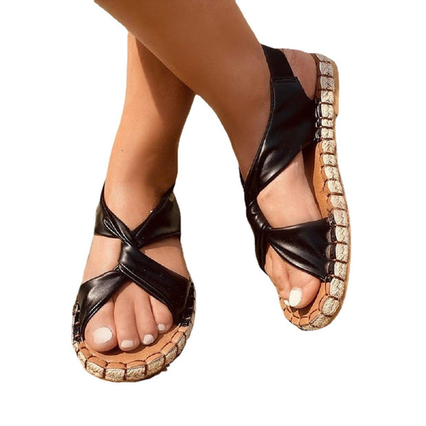 Leopard Print Casual Sandals Cross Flat Sandals Women