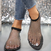 New Hollow Flat Sandals With Rhinestone Design Summer Fashion Round Toe Shoes For Women - Tiktok Tingz