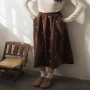 Vintage Corduroy Embroidery Floral High Waist Skirt - Tiktok Tingz