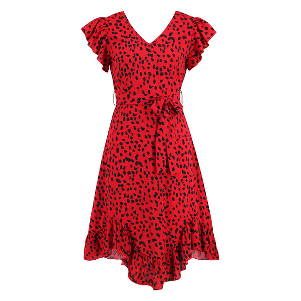 Leopard Print V-neck Mini Dress with Ruffled Sleeves - Tiktok Tingz