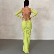 Solid Color Sexy Backless Pleated Maxi Dress - Tiktok Tingz