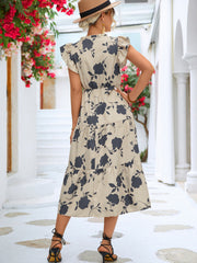 Floral Print Flounce Sleeve Dress - Tiktok Tingz