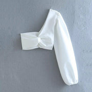 Sexy Solid White Cami Tops Single Sleeve Asymmetric Blouse - Tiktok Tingz