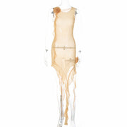 Sexy Sheer Backless Lace-up Mesh Patchwork Dress - Tiktok Tingz