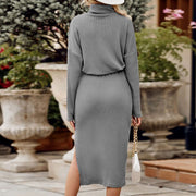 Turtleneck Tops Pullover and Split Skirt Suit - Tiktok Tingz