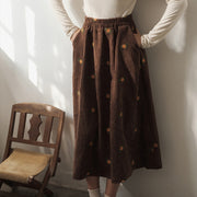 Vintage Corduroy Embroidery Floral High Waist Skirt - Tiktok Tingz